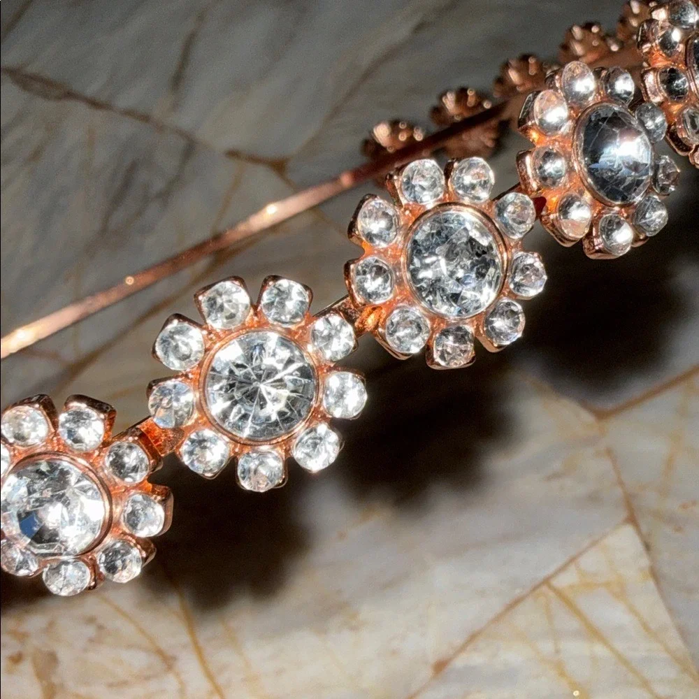 Rose‎ Gold Crystal Flower Headband Bridal Prom Floral Hair Accessory